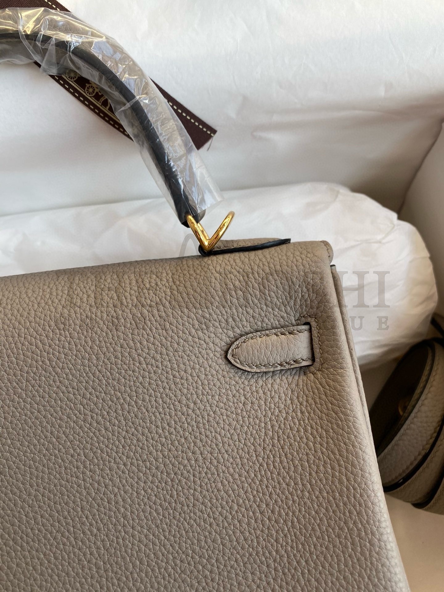 H**me5 Kelly Retourne 25 Handmade Bag In Gris Meyer Clemence Leather Master Quality