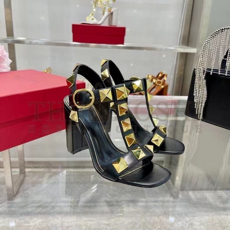Va1e*ntin0 Roman Stud Sandals 90mm In Black Calfskin Master Quality