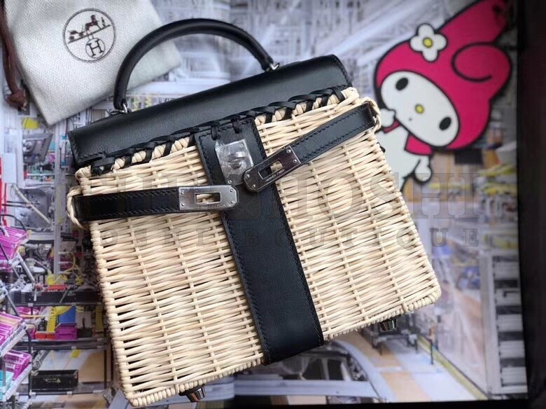 H**me5 Black Picnic Kelly Mini 20cm Wicker Bag Master Quality