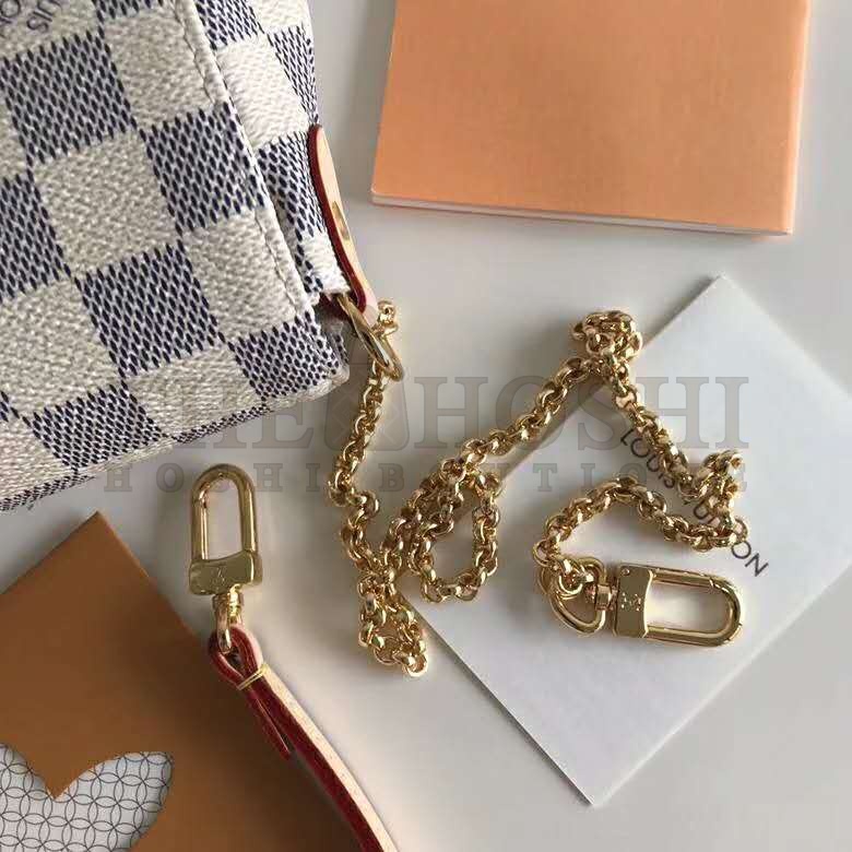 L0vis Vvtt0n LV Women Favorite MM Clutch in Damier Azur Coated Canvas-Beige Master Quality