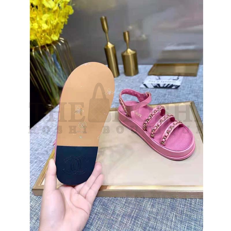 Ch**el Women Sandals Calfskin Red 5 mm Heel Master Quality