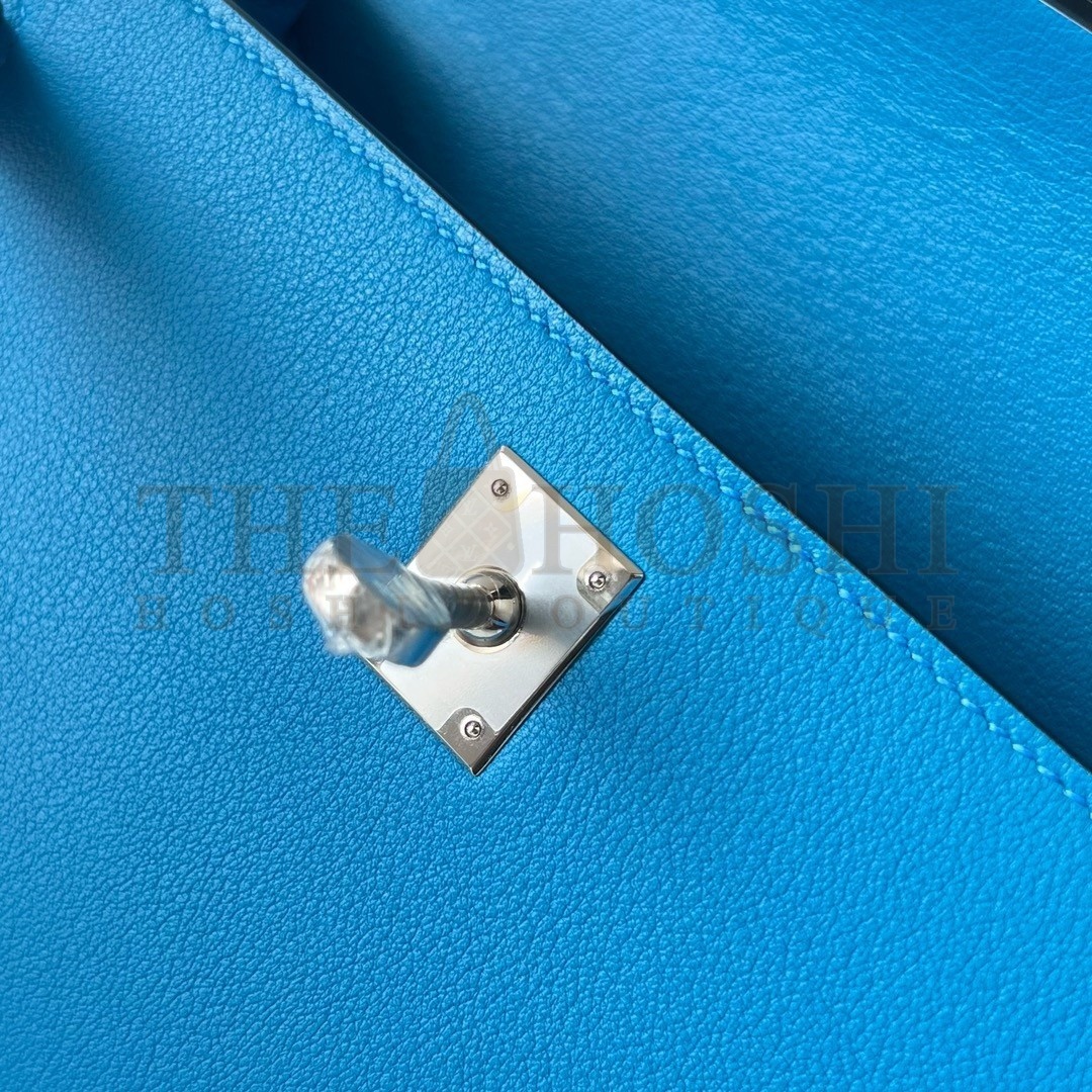 H**me5 Kelly Pochette Handmade Bag In Blue Frida Swift Calfskin Master Quality
