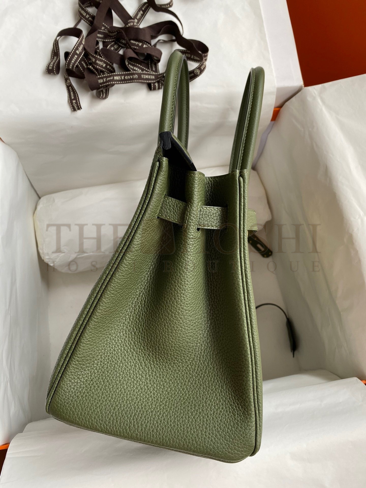 H**me5 Birkin 30 Retourne Handmade Bag In Green Clemence Leather Master Quality