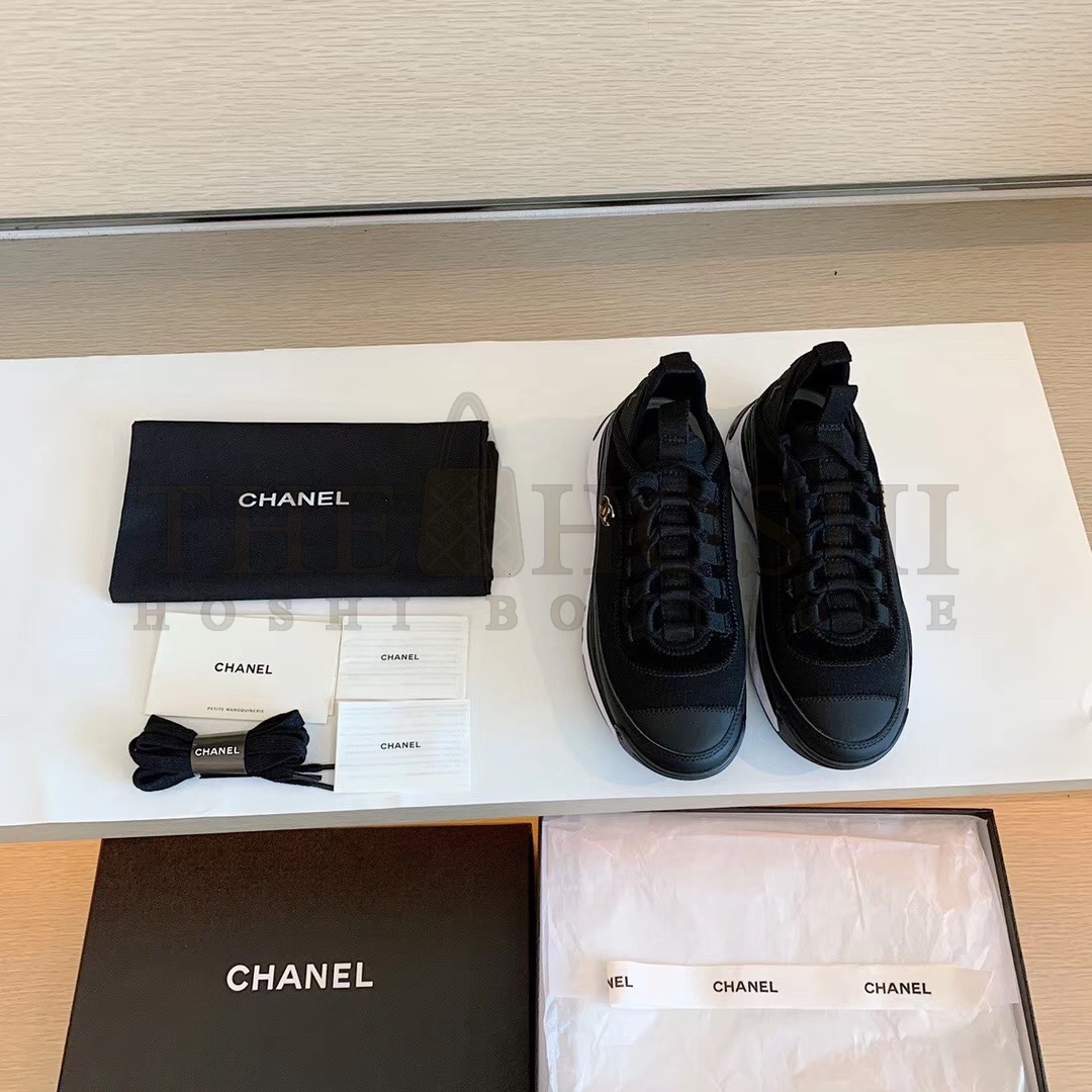 Ch**el Women Sneakers in Velvet Calfskin &amp; Mixed Fibers 1 cm Heel-Beige Master Quality