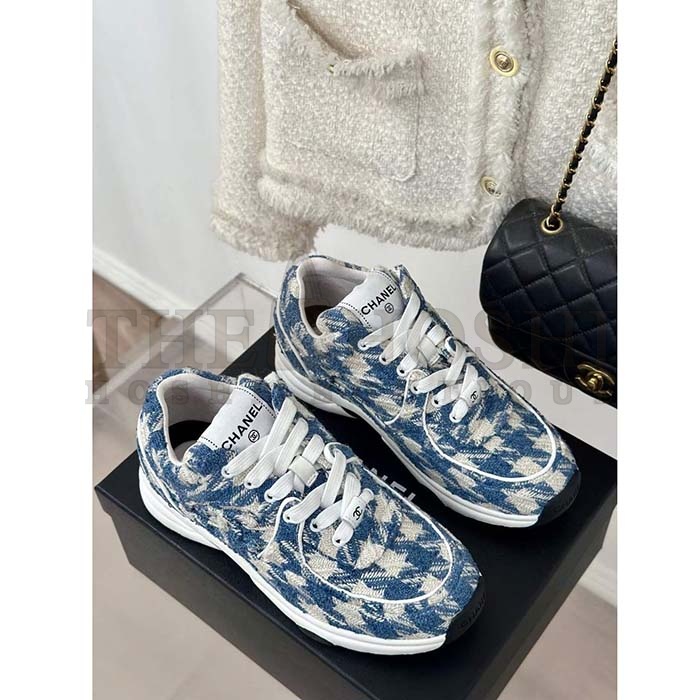 Ch**el Women CC Sneakers Fabric Light Blue White 1 CM Heel Master Quality