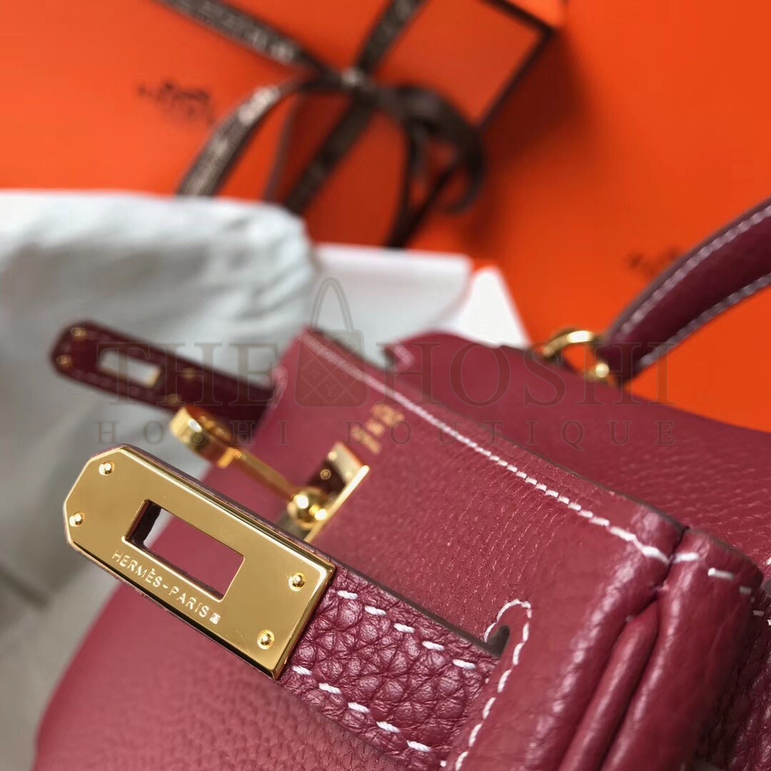 H**me5 Mini Kelly 20cm Bag In Bordeaux Clemence Leather Master Quality