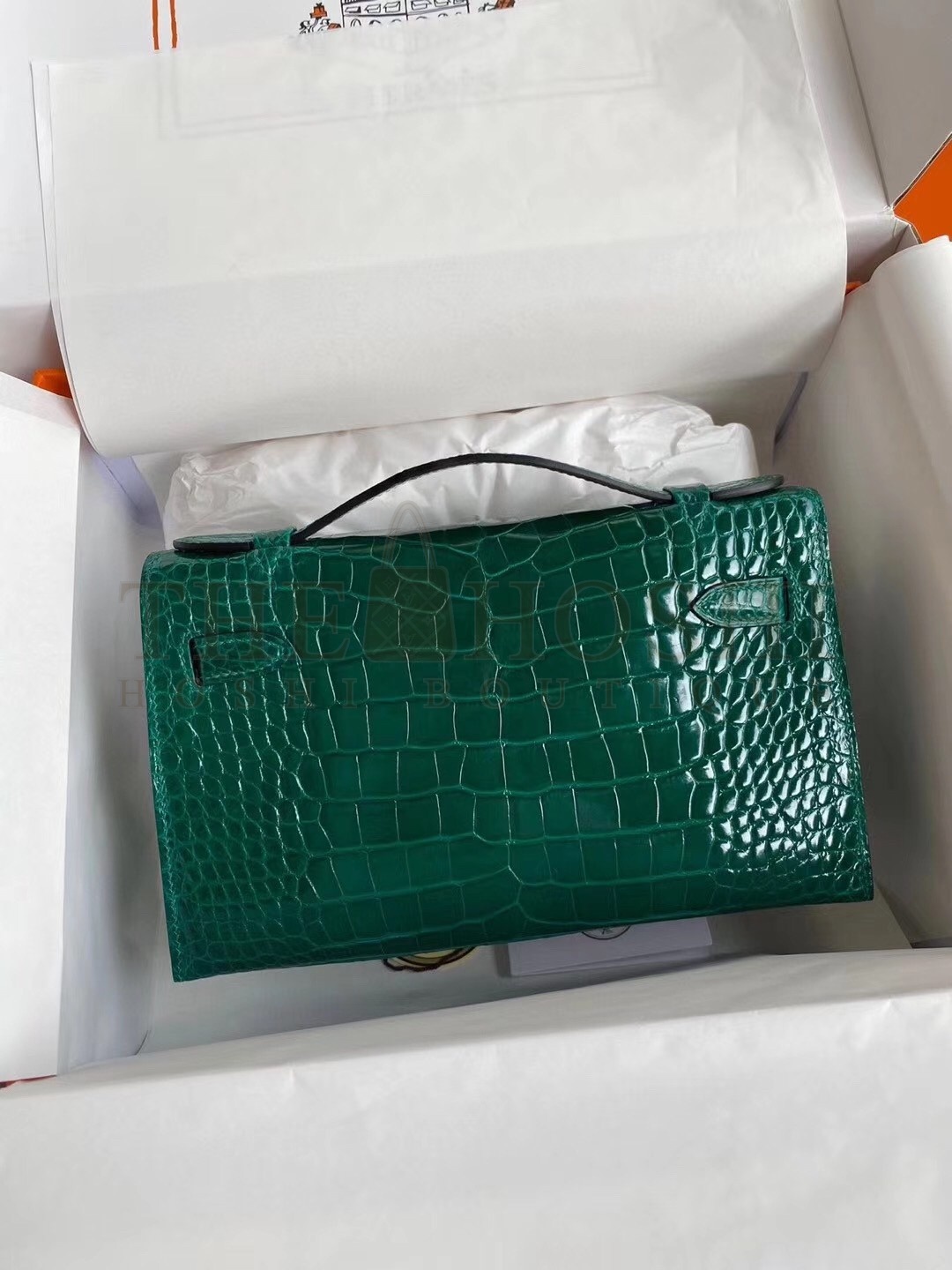 H**me5 Green Shiny Alligator Crocodile Kelly Pochette Bag Master Quality