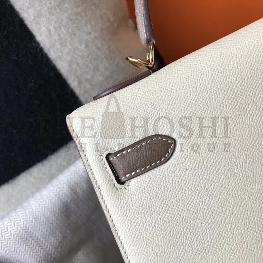 H**me5 Bi-color Kelly 32cm Epsom Bag White/Taupe GHW Master Quality