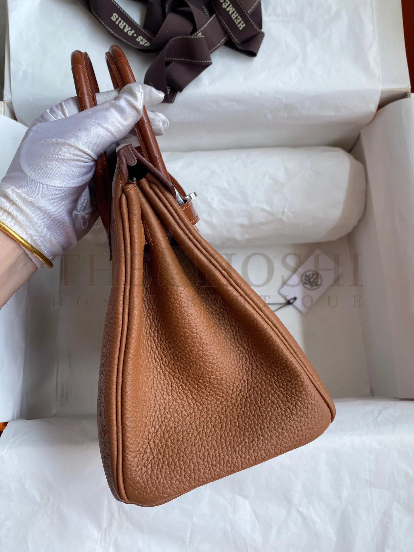 H**me5 Touch Birkin 25 Bag in Gold Togo and Matte Alligator Leather Master Quality