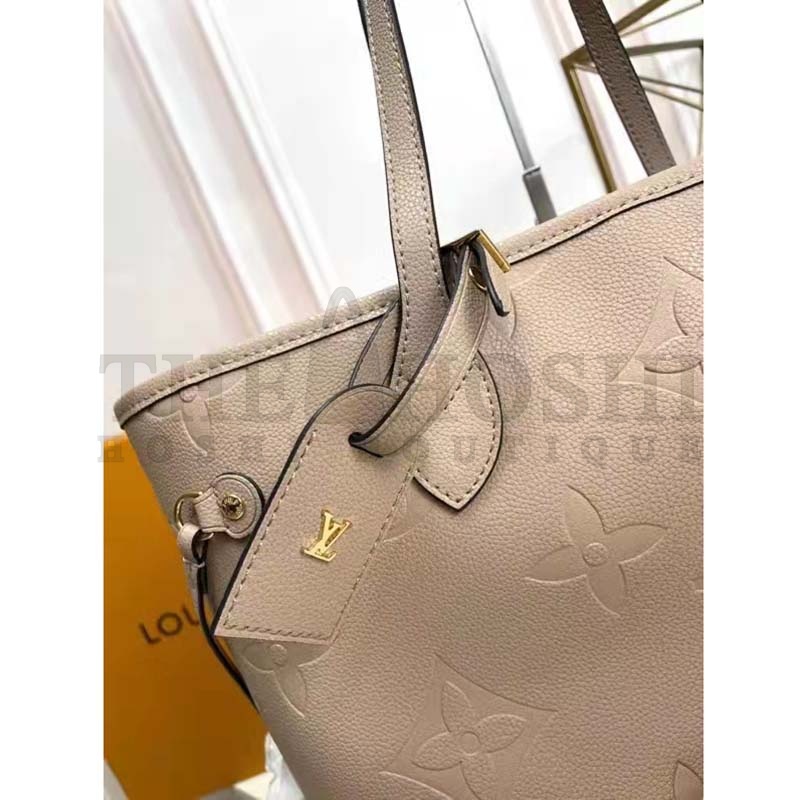 L0vis Vvtt0n LV Women Neverfull MM Tote Beige Embossed Cowhide Leather Master Quality