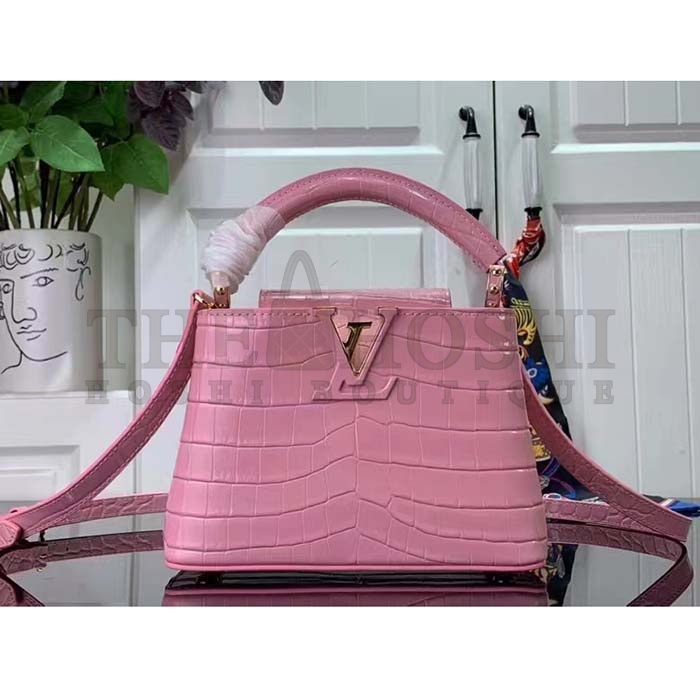 L0vis Vvtt0n LV Women Capucines Mini Handbag Pink Crocodilien Brillant Savoir Faire Master Quality