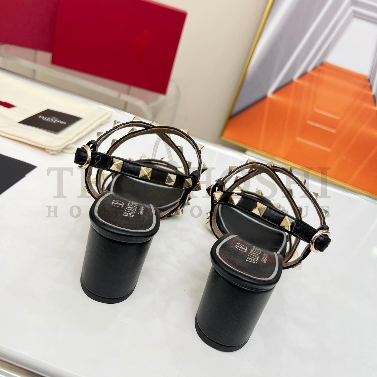 Va1e*ntin0 Rockstud Sandals 60MM with Straps in Black Leather Master Quality