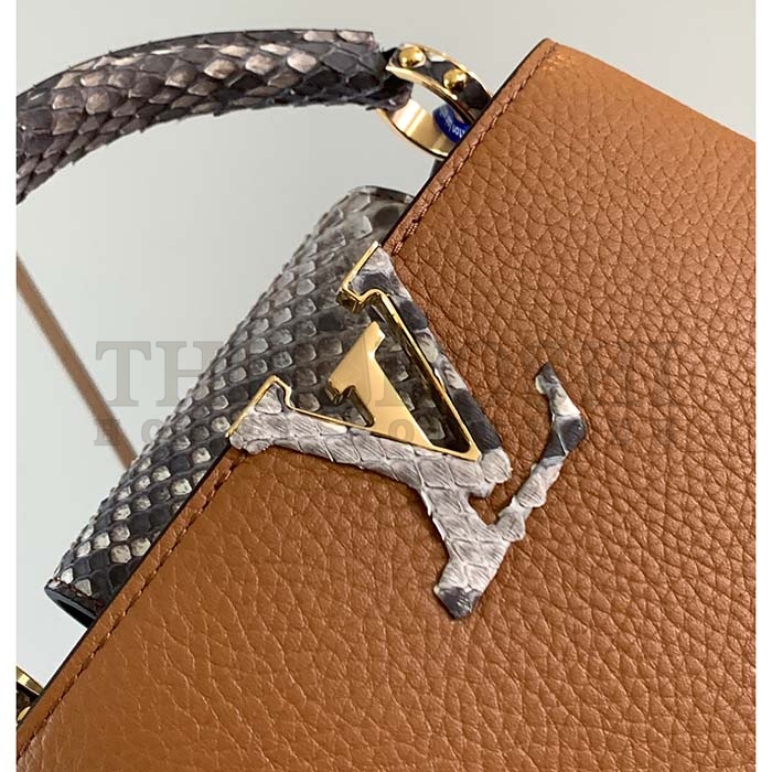 L0vis Vvtt0n LV Women Capucines Mini Handbag Golden Yellow Taurillon Leather Python Skin Master Quality