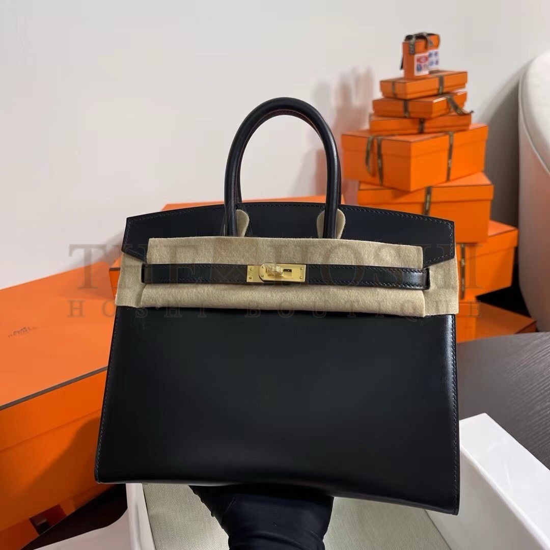 H**me5 Birkin 25 Sellier Handmade Bag In Black Box Calfskin Master Quality