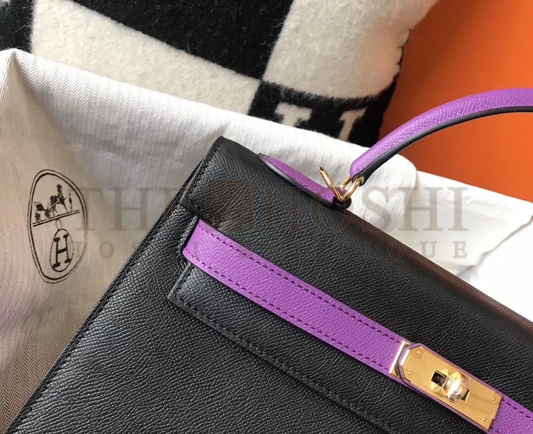 H**me5 Bi-color Kelly 32cm Epsom Bag Black/Purple GHW Master Quality