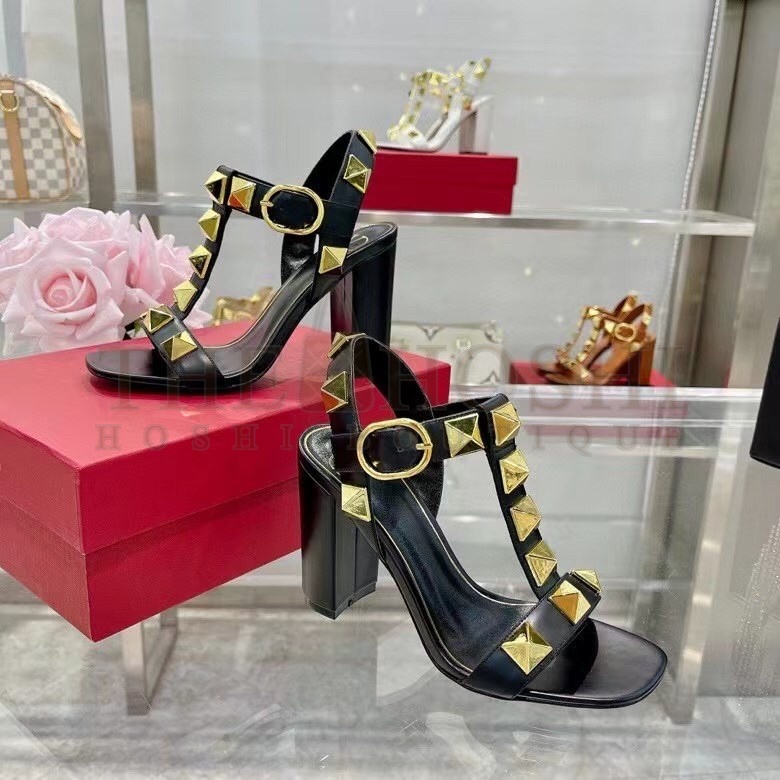 Va1e*ntin0 Roman Stud Sandals 90mm In Black Calfskin Master Quality