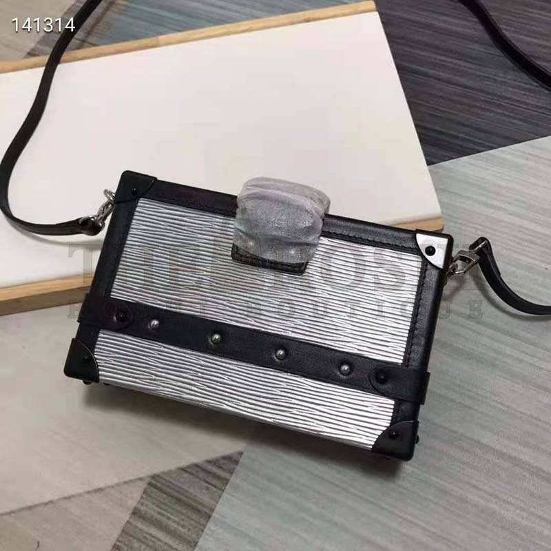 L0vis Vvtt0n LV Women Petite Malle Handbag Silver Epi Grained Cowhide Leather Master Quality