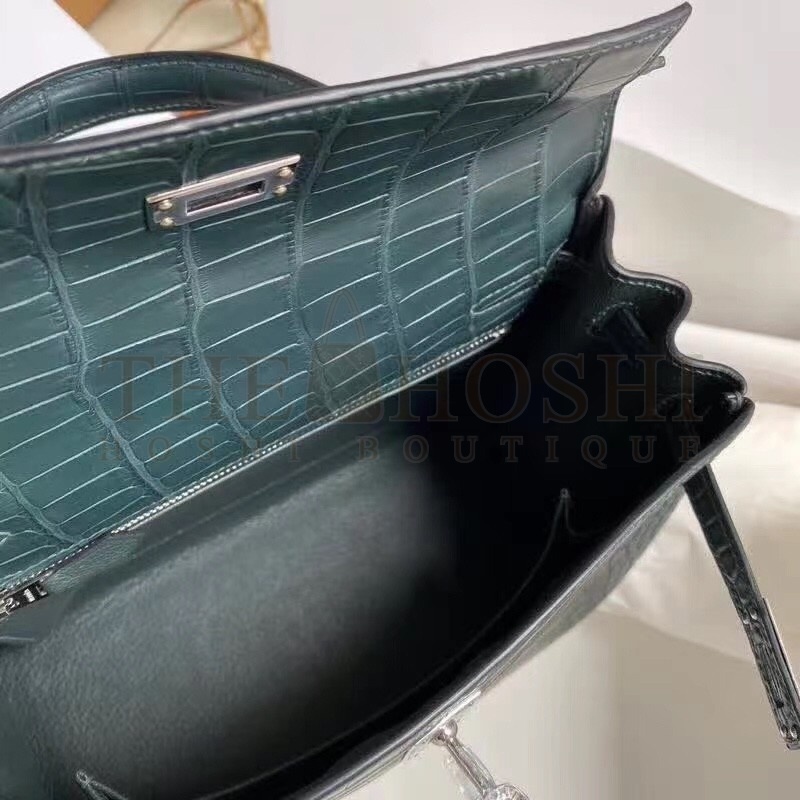 H**me5 Vert Cypres Kelly 28cm Matte Alligator Crocodile Skin Bag Master Quality