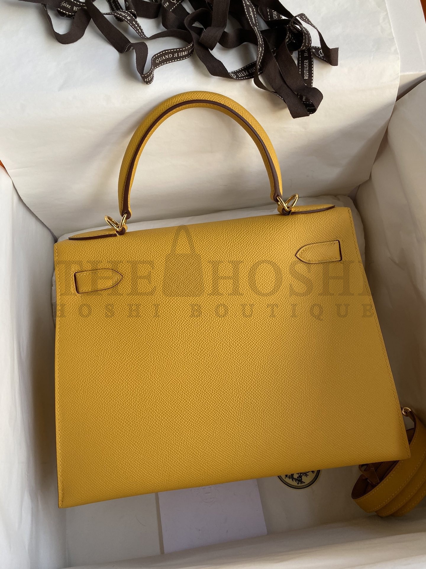 H**me5 Kelly Sellier 28 Handmade Bag In Jaune Ambre Epsom Calfskin Master Quality