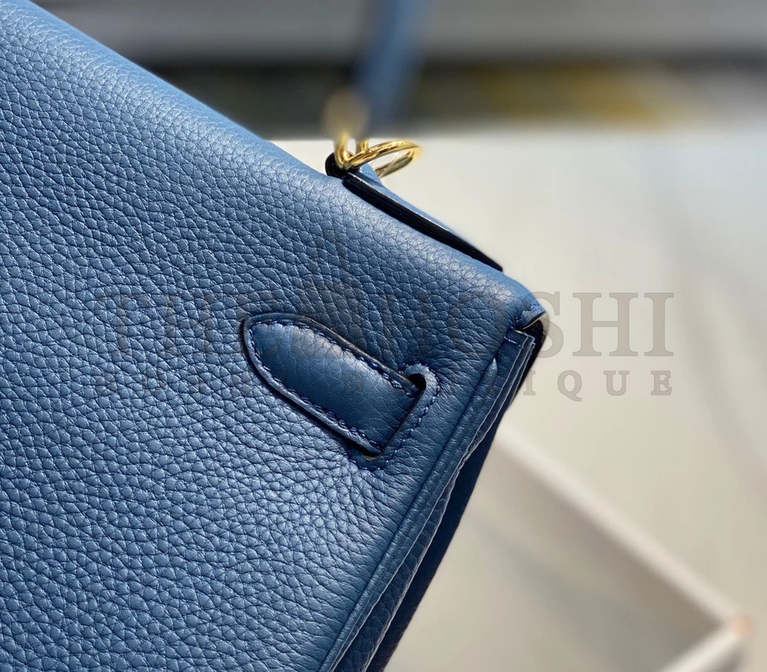 H**me5 Kelly 28cm Retourne Bag in Blue Agate Clemence Leather GHW Master Quality