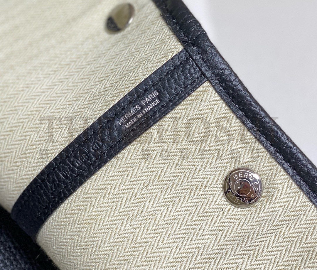 H**me5 Garden Party 30cm Bag in Toile and Black Leather Master Quality