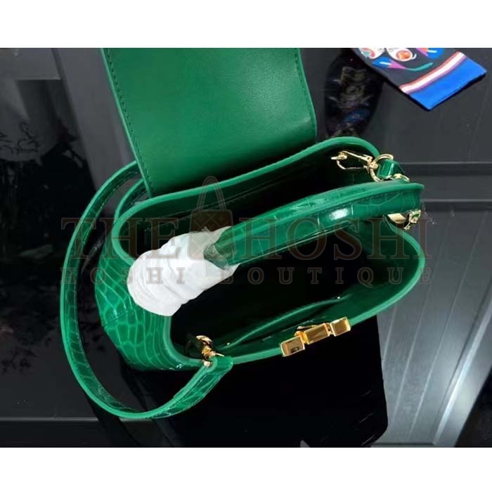 L0vis Vvtt0n LV Women Capucines Mini Handbag Green Crocodilien Brillant Savoir Faire Master Quality