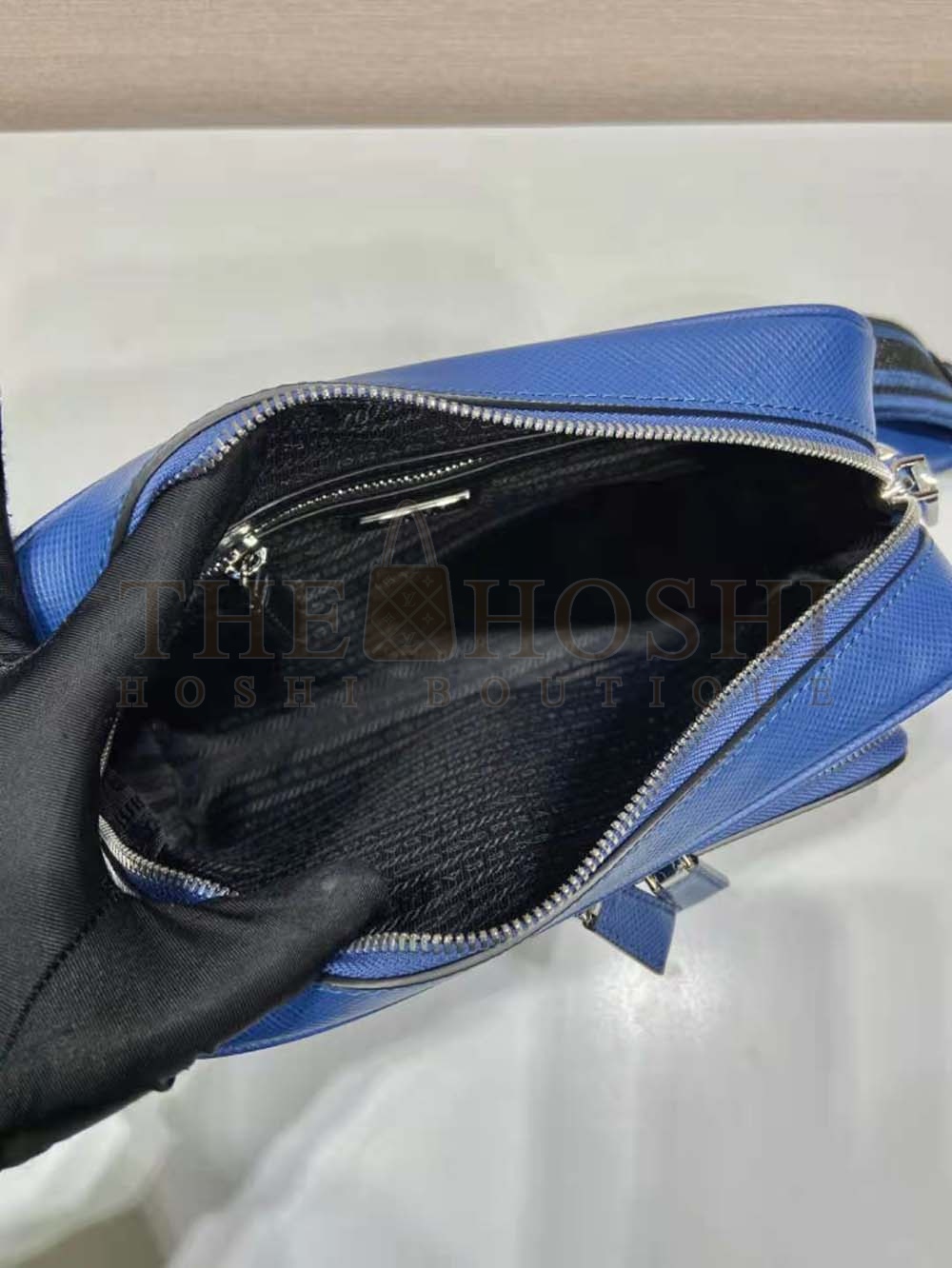 Pra*a Women Saffiano Leather Shoulder Bag With Iconic Pra*a Material-Navy Master Quality