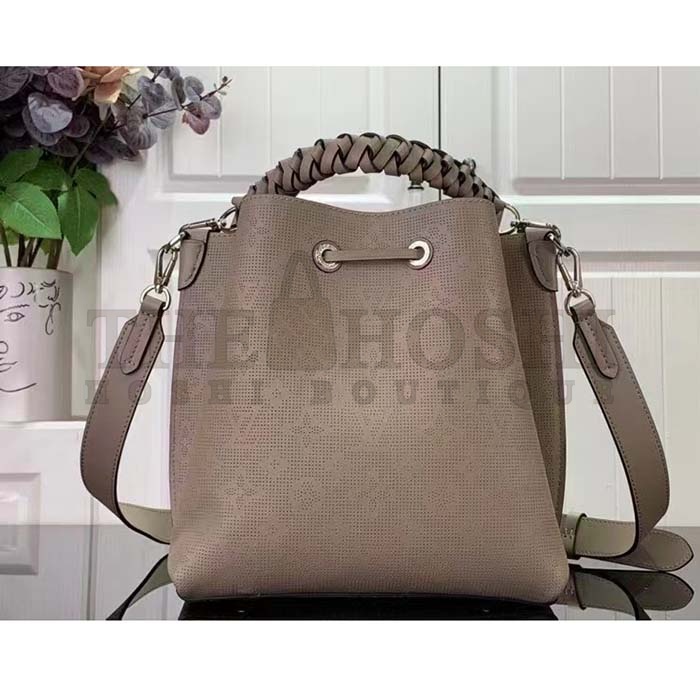 L0vis Vvtt0n LV Women Muria Bucket Bag Gray Mahina Perforated Calfskin Leather Master Quality