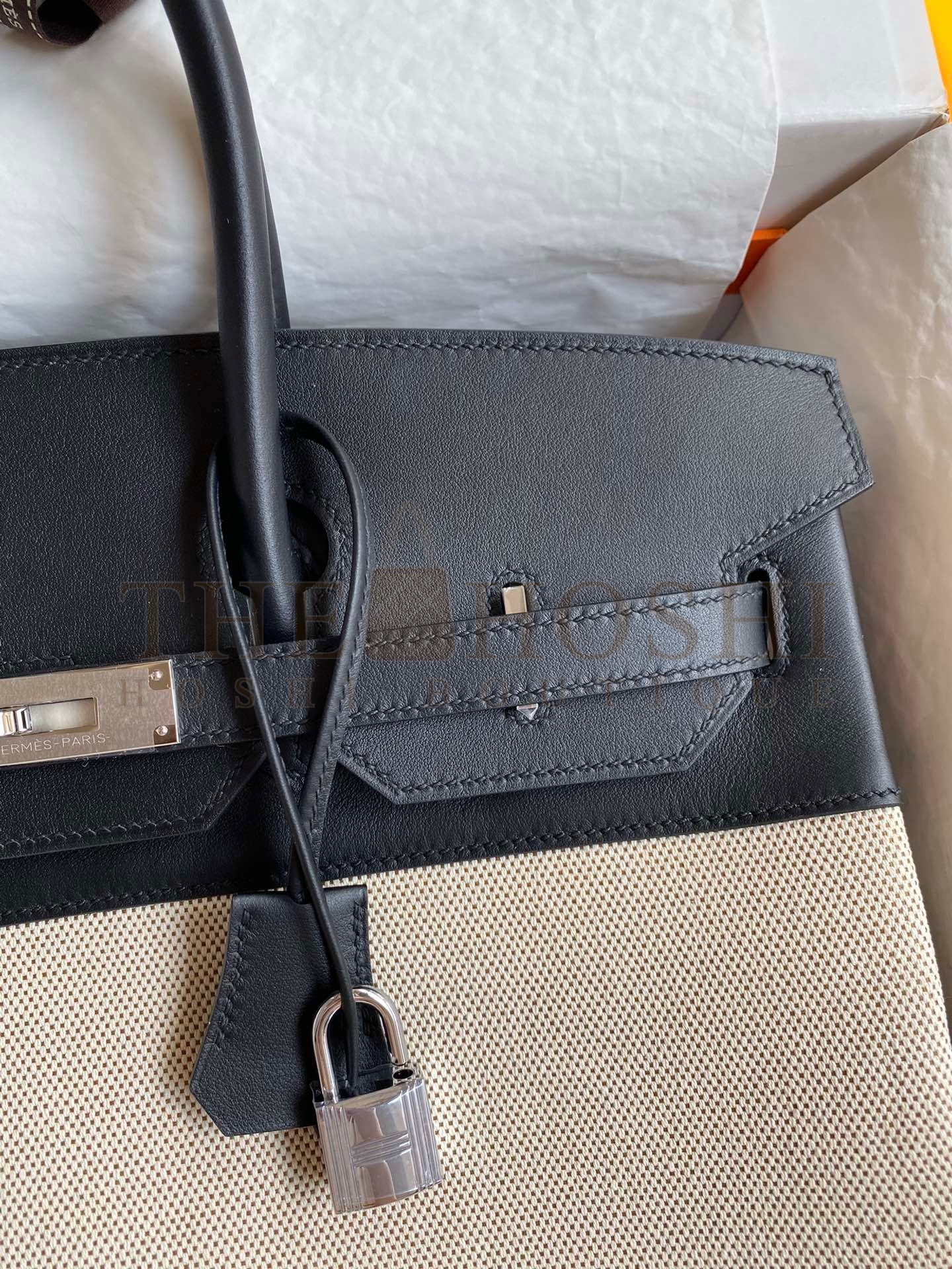 H**me5 Birkin 35 Handmade Bag In Toile &amp; Black Swift Leather Master Quality