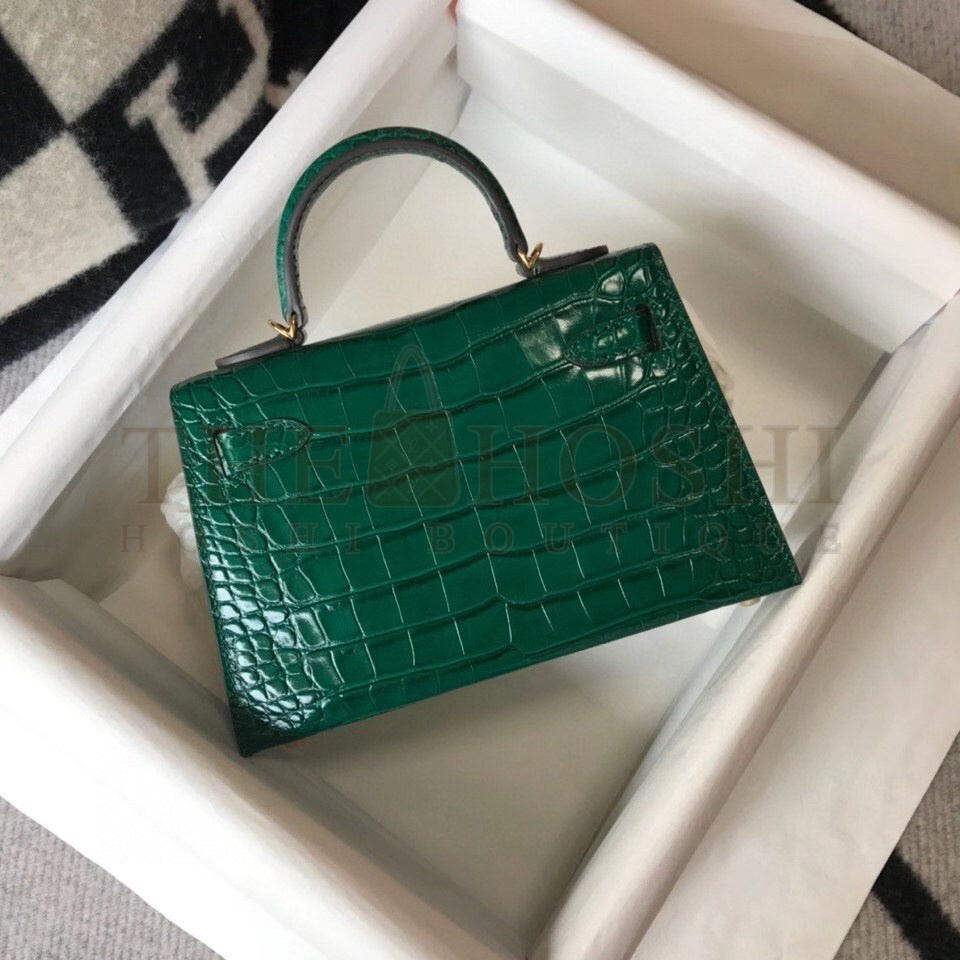 H**me5 Kelly Mini II Bag In Green Embossed Crocodile Calfskin Master Quality