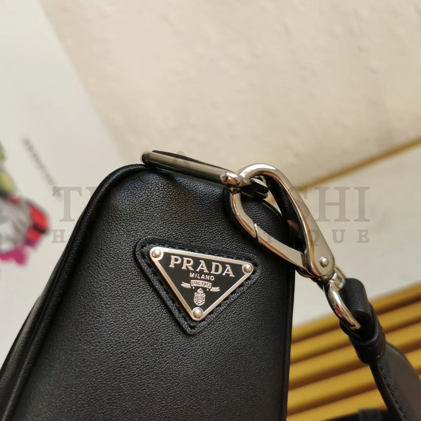 Pra*a Triangle Shoulder Bag In Black Calfskin Master Quality