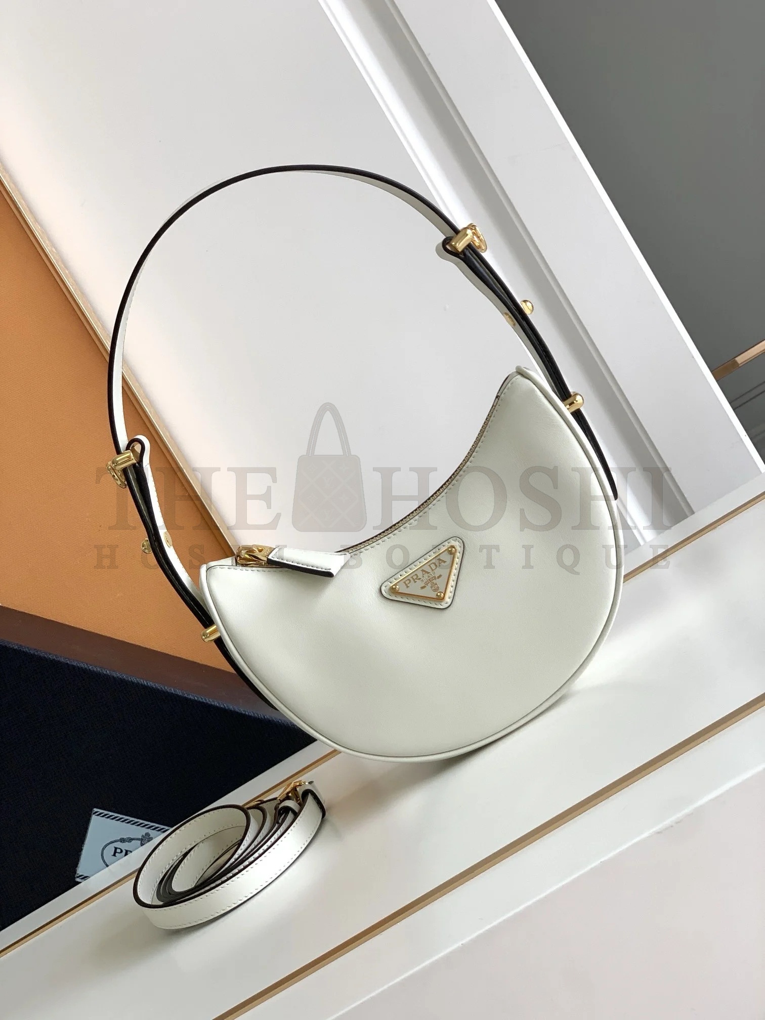 Pra*a Arque Mini Shoulder Bag in White Leather Master Quality