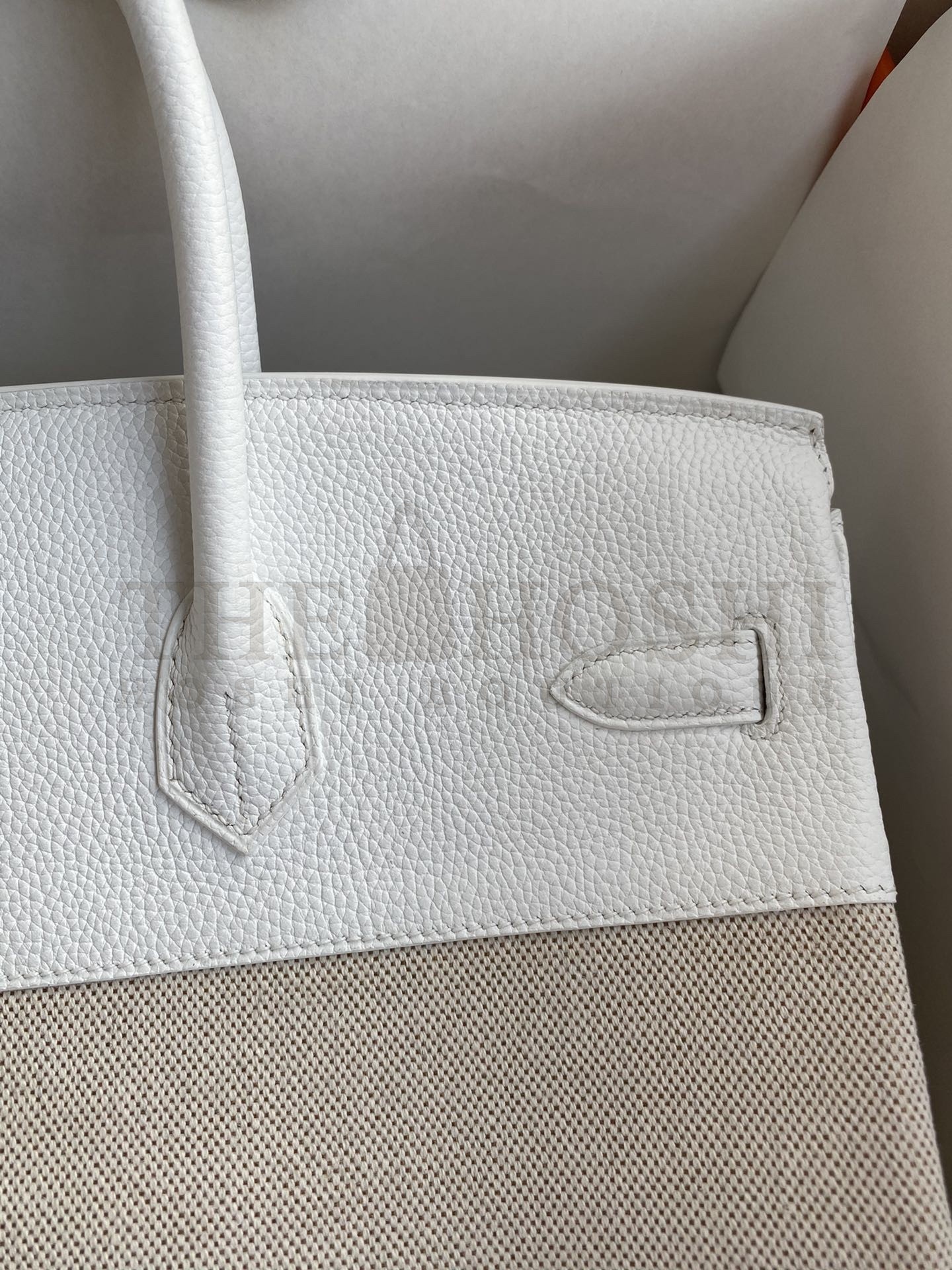 H**me5 Birkin 35 Handmade Bag In Toile &amp; White Clemence Leather Master Quality