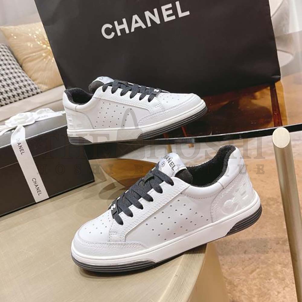Ch**el Women Calfskin Letter Flat Lace Up Runner Trainer Sneakers Master Quality