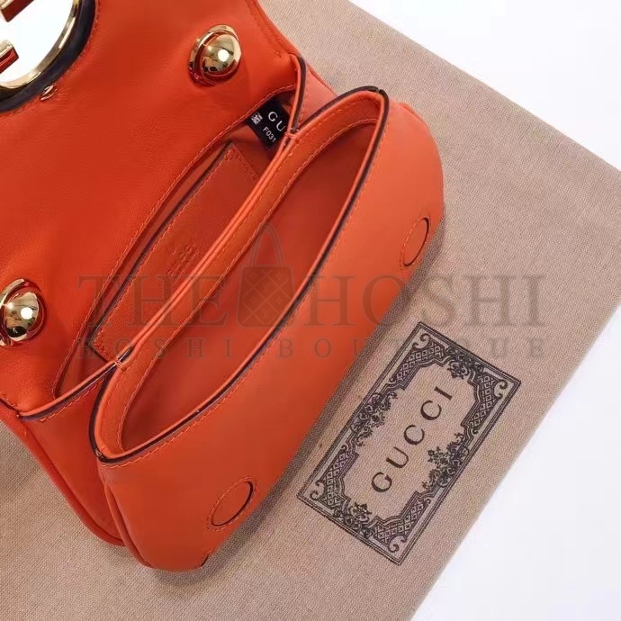 Gvc*1 Women GG Blondie Mini Shoulder Bag Orange Leather Round Interlocking G Chain Master Quality