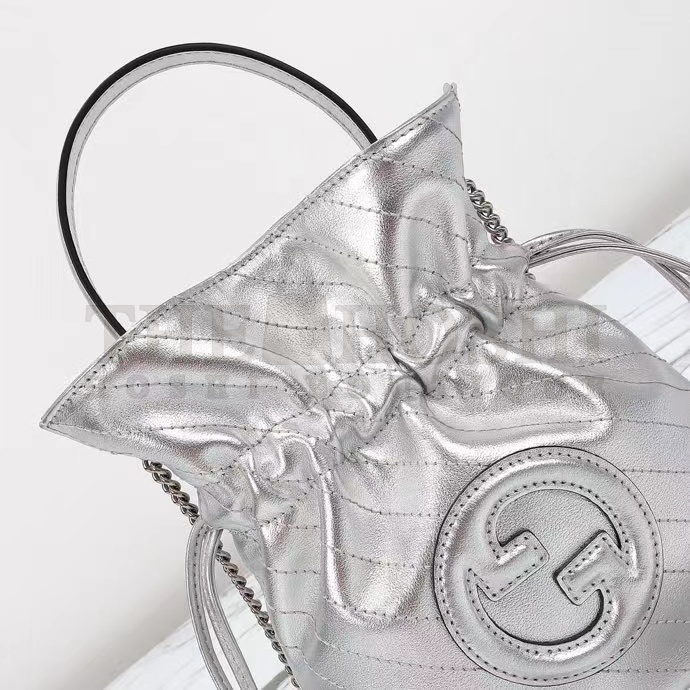 Gvc*1 Women GG Blondie Mini Bucket Bag Silver Metallic Leather Master Quality