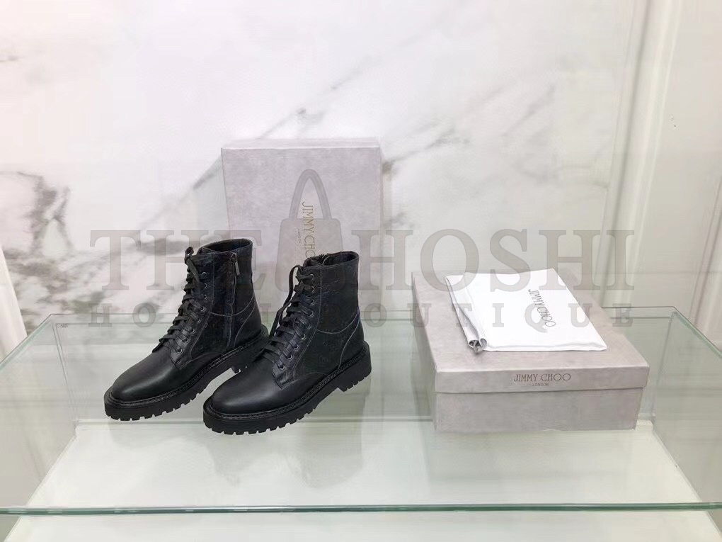 J1m*y Ch00 Cora Flat Combat Boots In Black Leather Master Quality