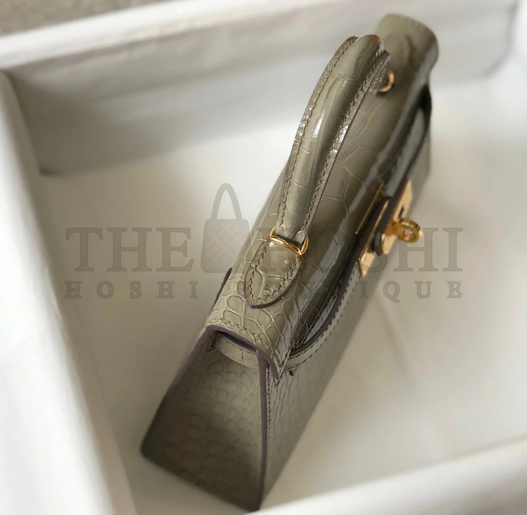 H**me5 Kelly Mini II Sellier Bag In Taupe Crocodile Embossed Leather Master Quality