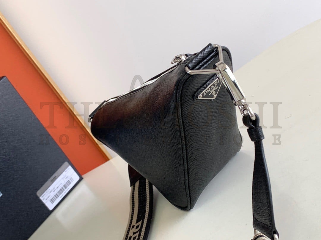 Pra*a Triangle Shoulder Bag In Black Saffiano Leather Master Quality