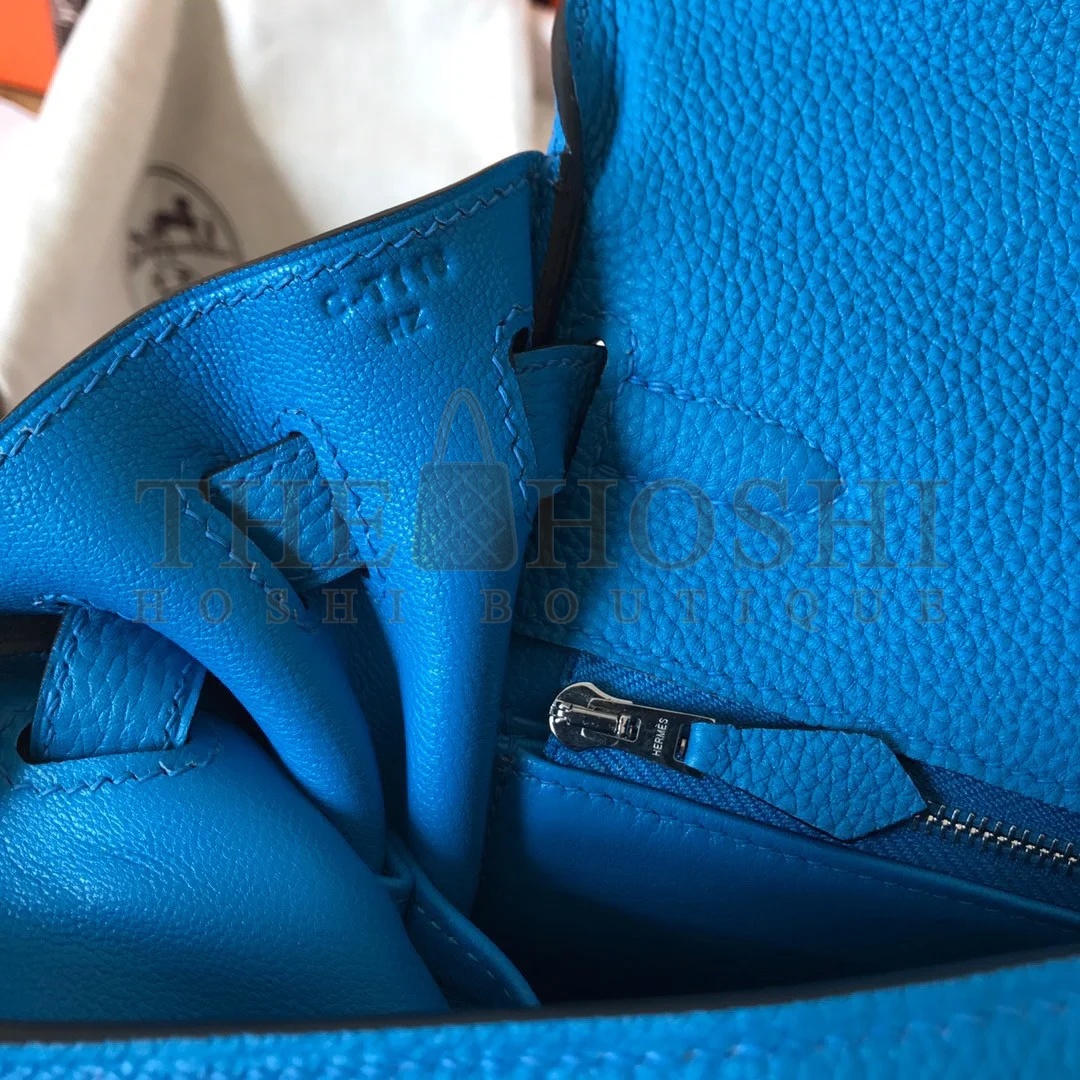 H**me5 Kelly Retourne 28 Handmade Bag In Blue Zanzibar Clemence Leather Master Quality