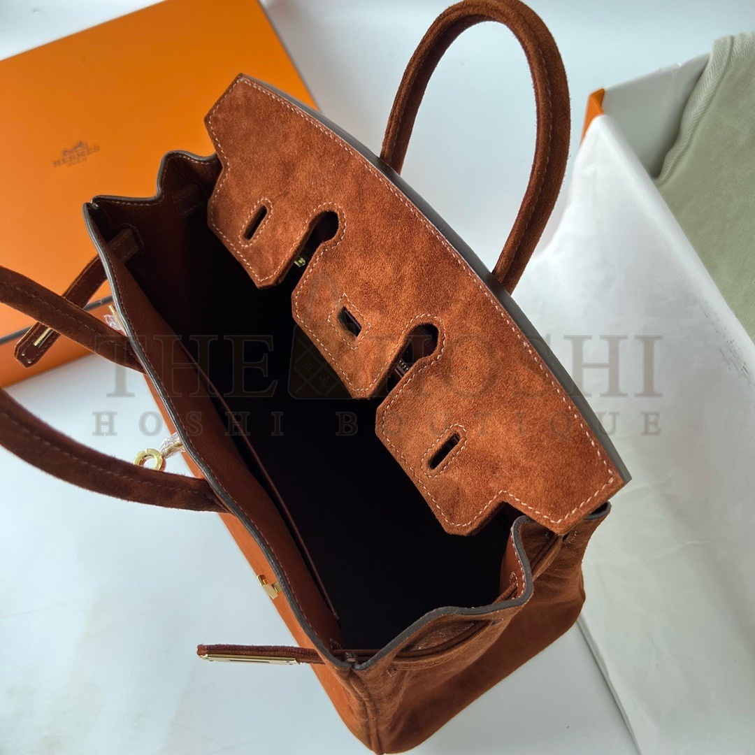 H**me5 Birkin 25 Retourne Handmade Bag In Brown Doblis Suede Leather Master Quality