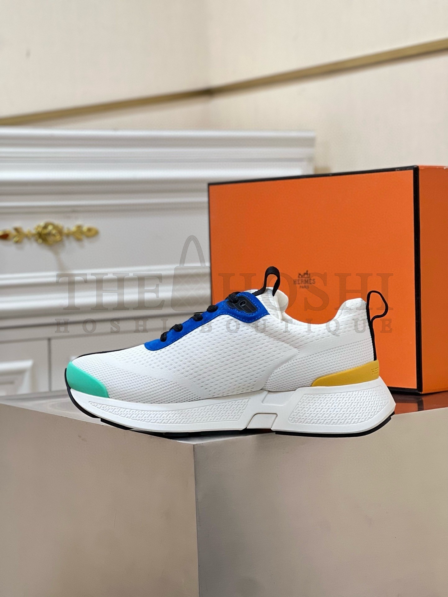 H**me5 Heros Sneakers in White Knit and Blue Suede Master Quality