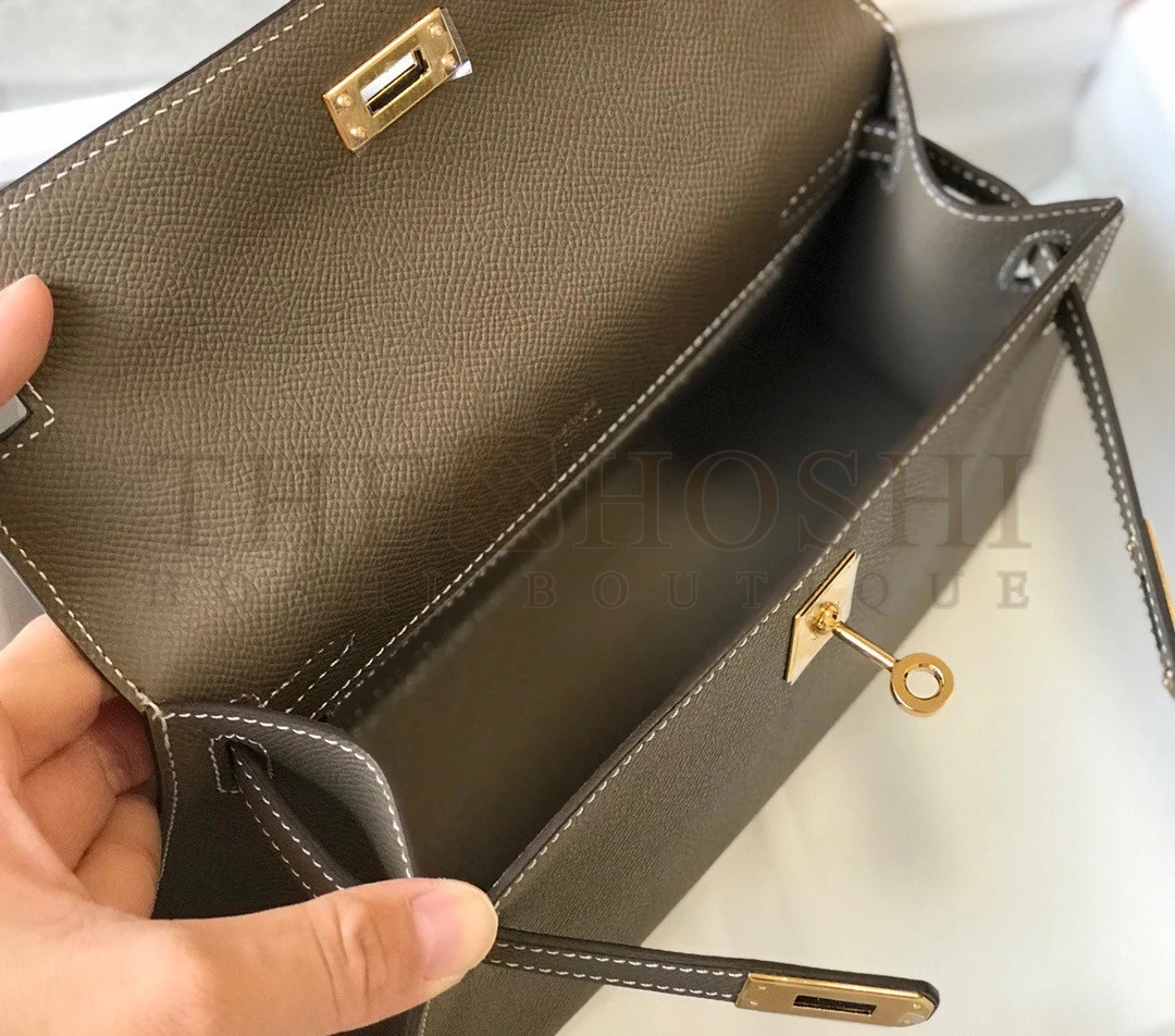 H**me5 Kelly Pochette Clutch Bag In Taupe Epsom Leather Master Quality