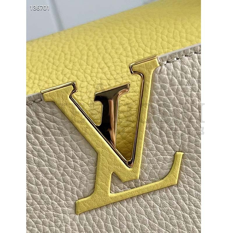 L0vis Vvtt0n LV Women Capucines MM Handbag Yellow Beige Taurillon Leather Canvas Master Quality