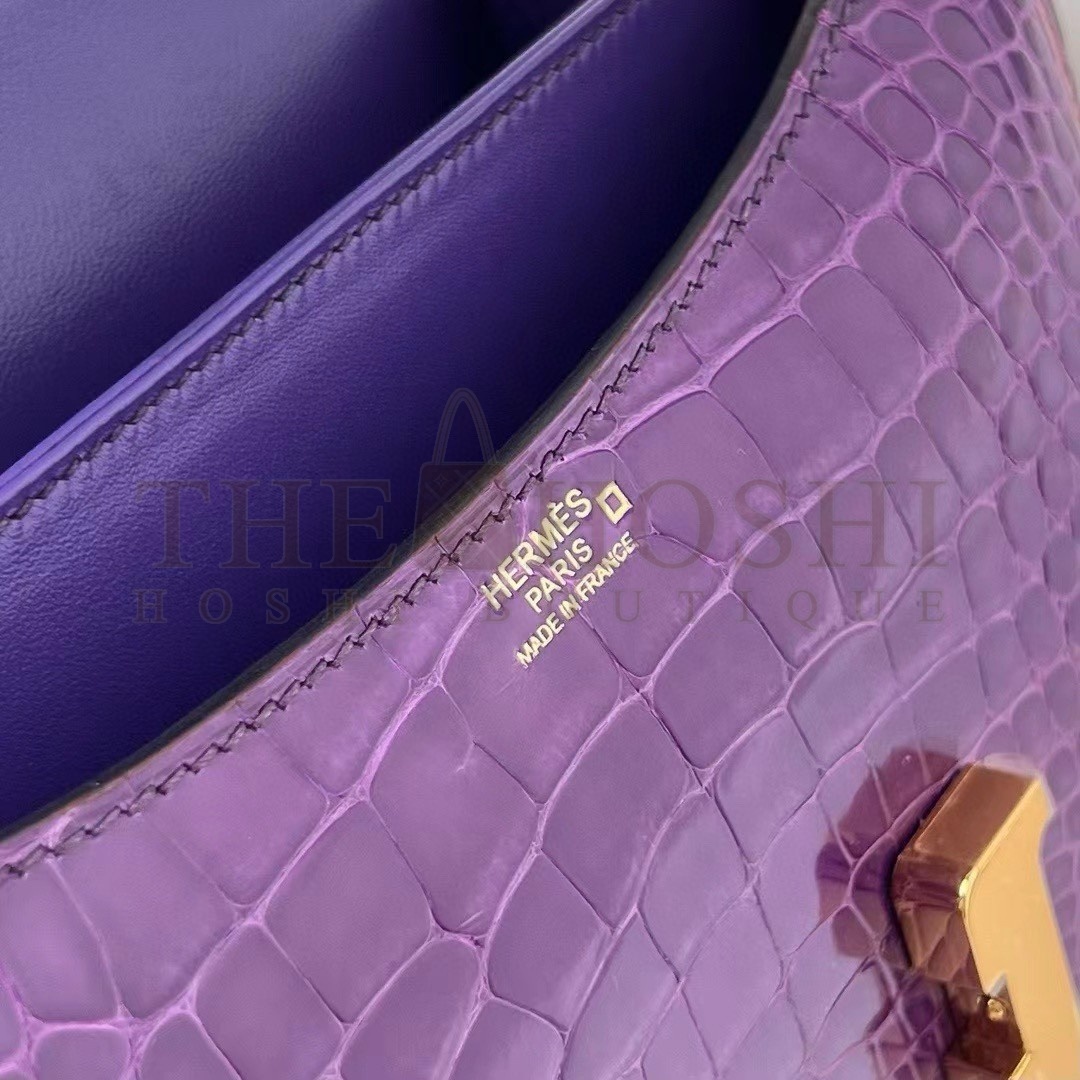 H**me5 Constance 18 Handmade Bag In Purple Shiny Alligator Leather Master Quality