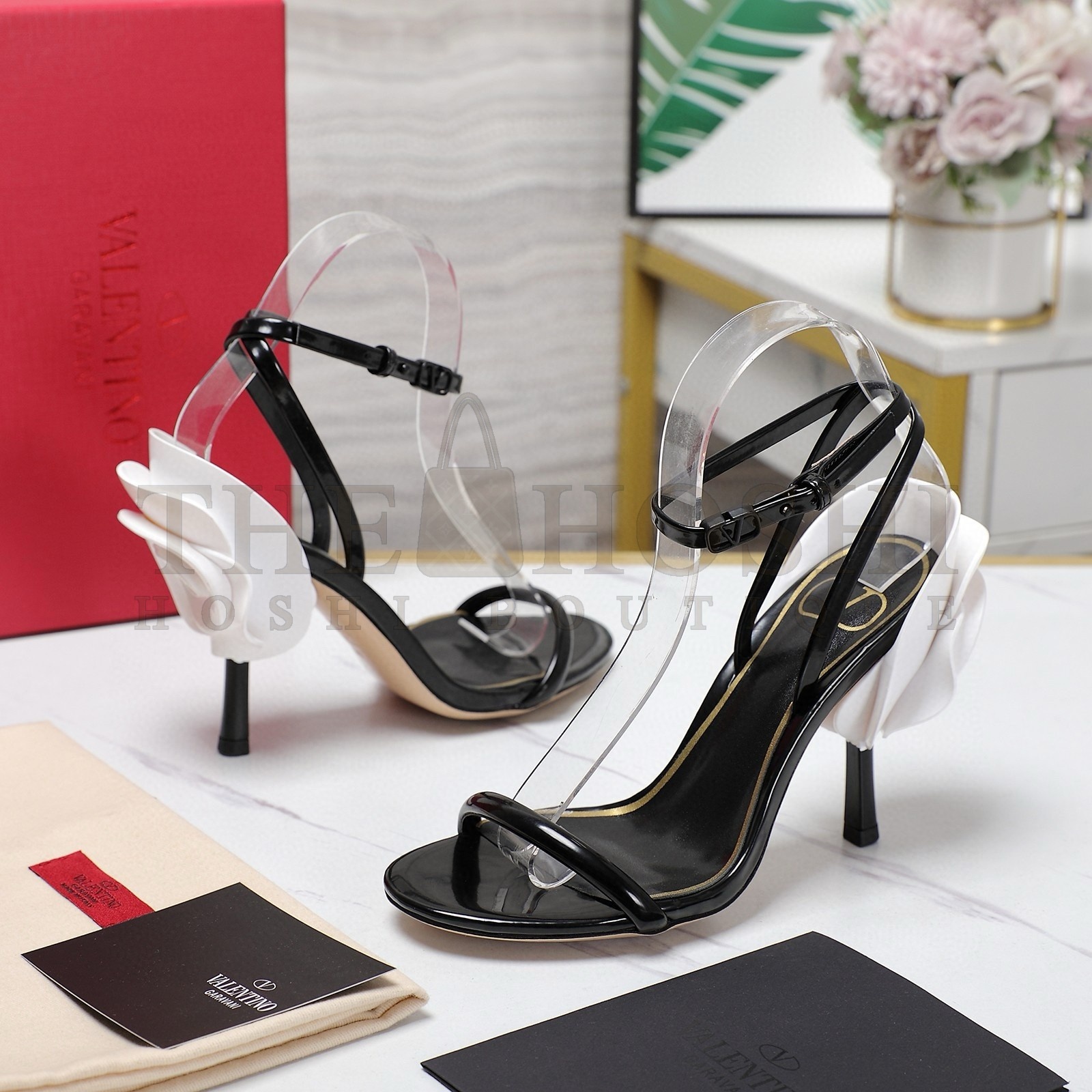 Va1e*ntin0 Roserouche Sandals 1959 100mm in Black Calfskin Master Quality