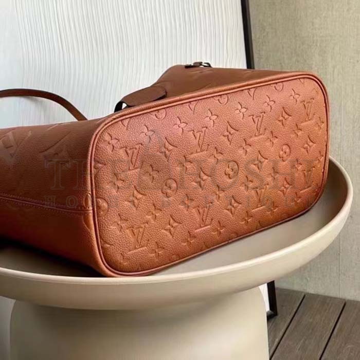 L0vis Vvtt0n LV Women Neverfull MM Tote Brown Embossed Cowhide Leather Master Quality