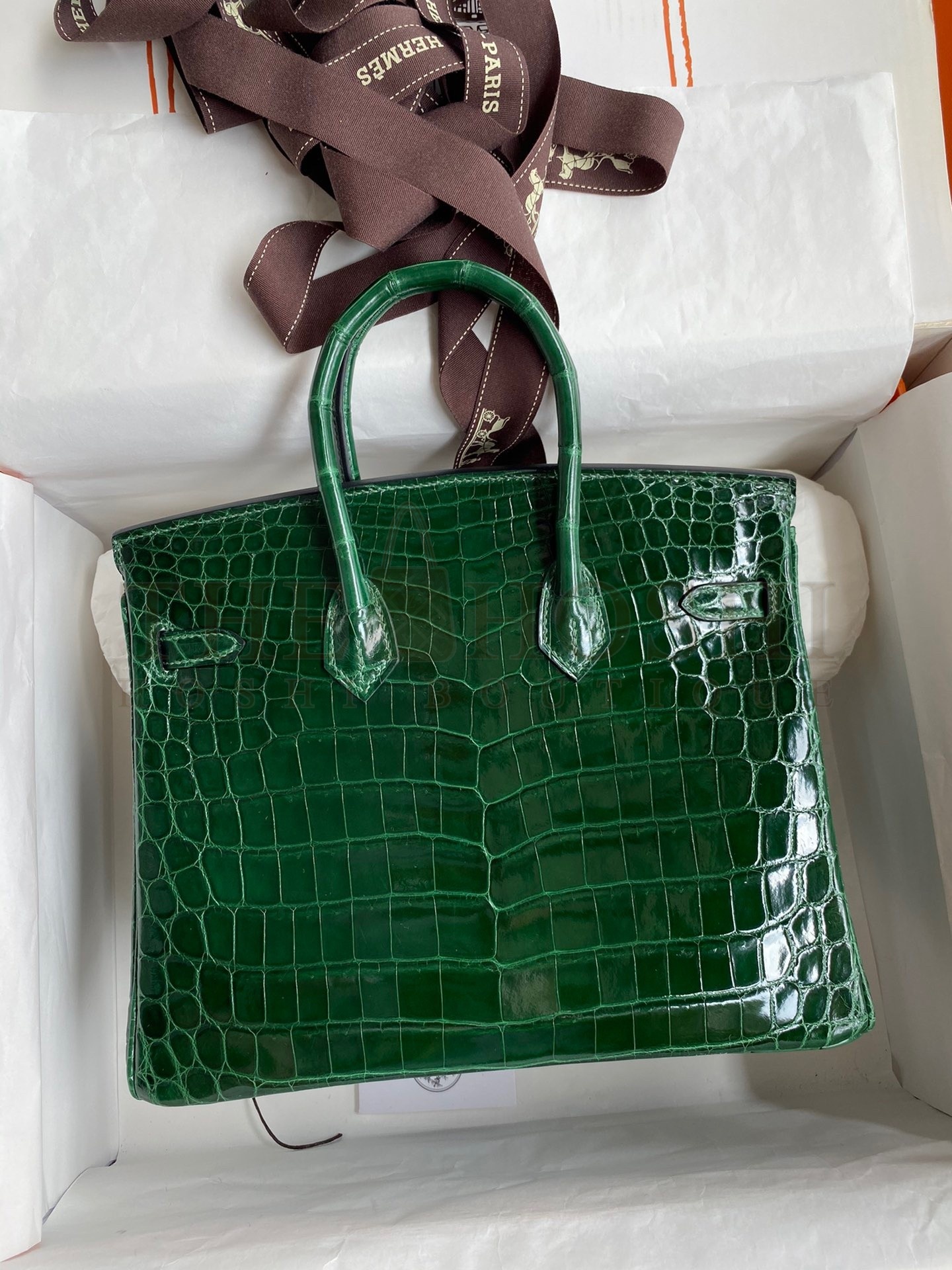 H**me5 Birkin 25 Handmade Bag In Malachite Crocodile Niloticus Shiny Skin Master Quality