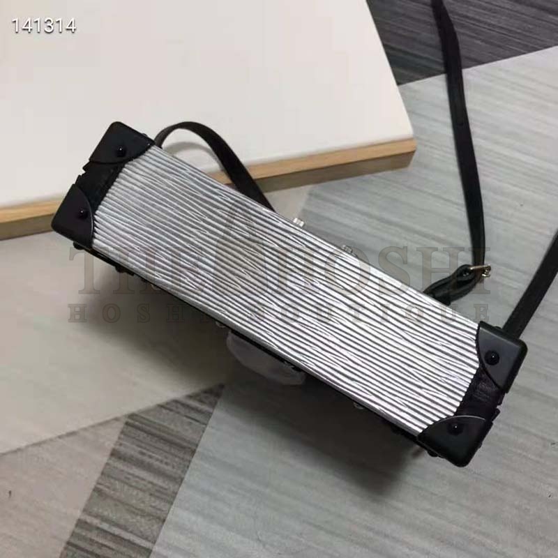 L0vis Vvtt0n LV Women Petite Malle Handbag Silver Epi Grained Cowhide Leather Master Quality