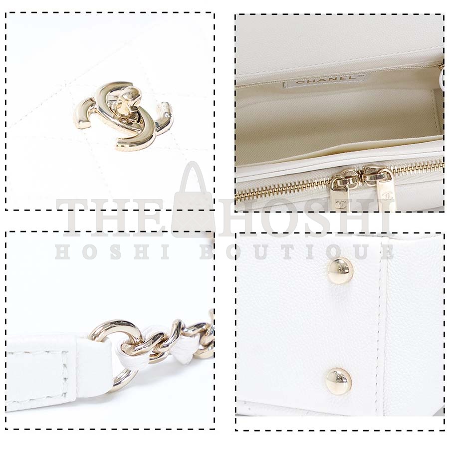 Ch**el Women Flap Bag with Top Handle in Grained Calfskin Leather-White Master Quality